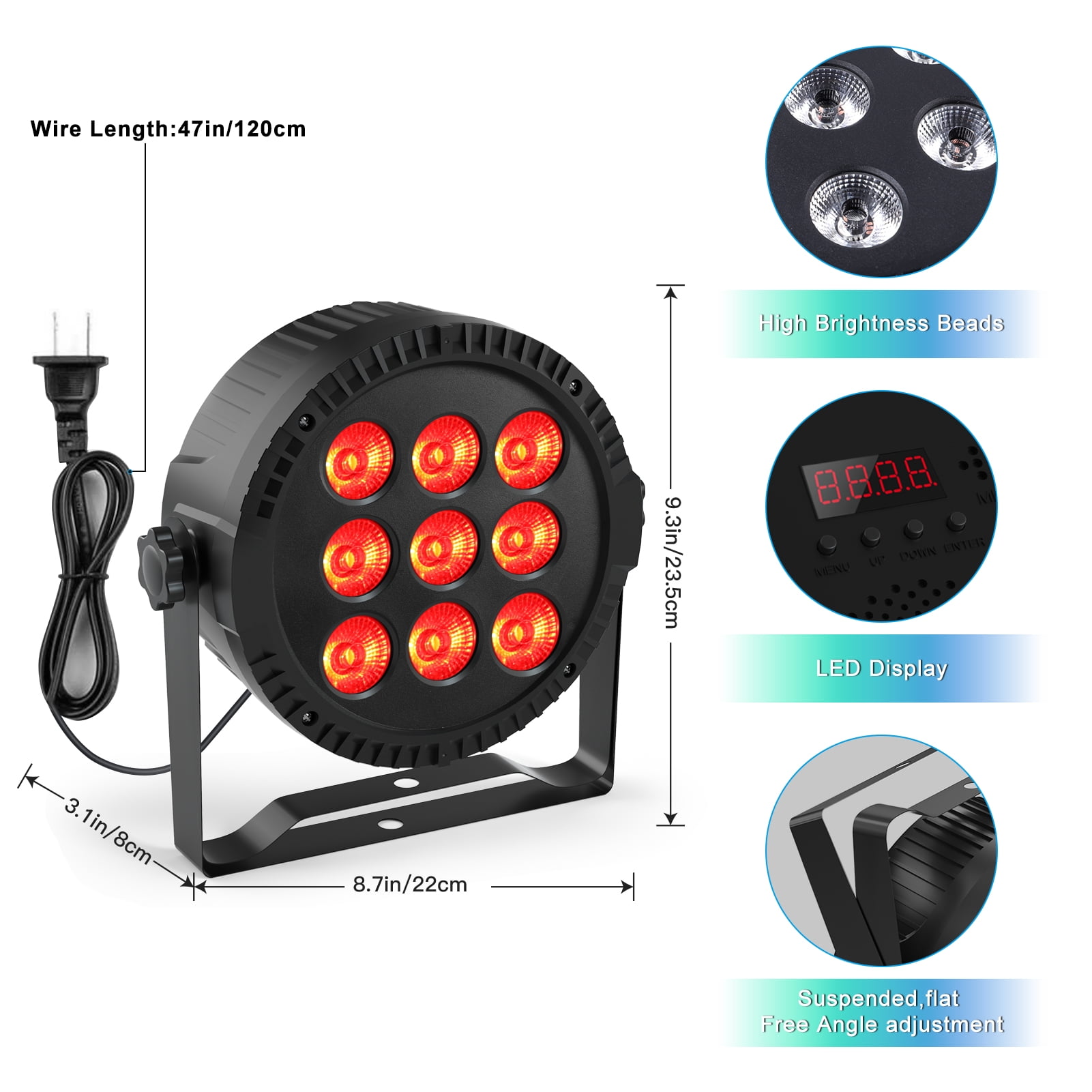 ​JAJALUYA Round 9LED RGBW Par Can 4-Pack - Sound/DMX Control for Stage/DJ/Party​