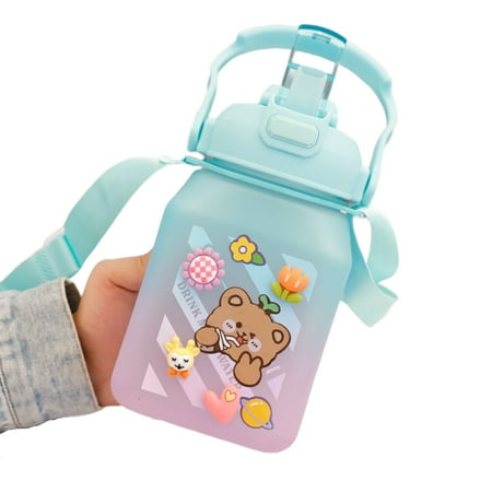 

Water Bottle for Kids Large Capacity Water Bottle with Straw and Shoulder Strap Suitable for Daily Using Blue