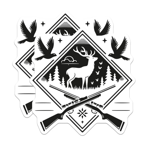 (2 Pack) Deer Hunting Stickers - Wildlife Hunter Emblem - Rustic Outdoor Decals - Nature Lover Art - 5" On Longest Side - Sticks to Smooth Flat Surfaces - Made in USA - BMCS21995