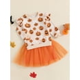 thumbnail image 4 of Toddler Kids Girls 2Pcs Halloween Outfits 12 18 24 Months 2T 3T 4T 5T 6T Long Sleeve Pumpkin Print Sweatshirt + Tulle Skirt Set Baby Clothes, 4 of 9