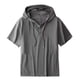 thumbnail image 1 of Hombres Pantalones Cortos Color Sólido Manga Corta Blusas Botón Cuello en V con Capucha Bolsillo Casual Top de Moda para Hombres, 1 of 5