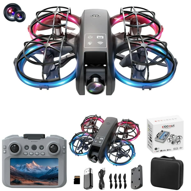 Dron con cámara HD 1080P de 4,3" y video en vivo, gran angular de 120° e inclinación ajustable de 90°, flujo óptico, sistema inteligente para evitar obstáculos, lector de tarjetas de memoria y fotogra