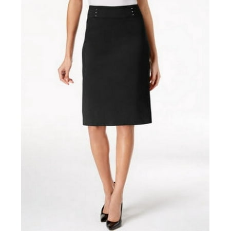 Jm Collection Petite Rivet-Waist Pencil Skirt, Choose Sz/Color Title: PP/ Deep Black