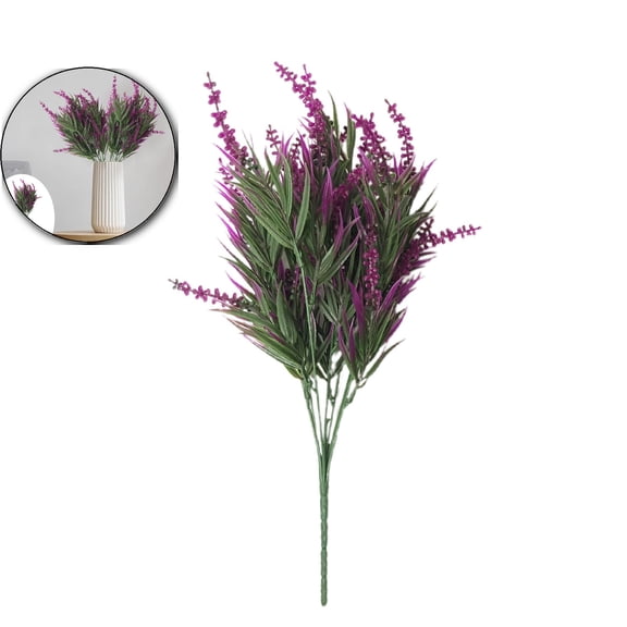VQPeo Artificial Flowers Fake Outdoor Plants Faux Lavender Flower Plastic Shrubs Faux Flowers Fake Ferns Winter Artificial Fowers for Outdoors Indoor Outside Hanging Decorations