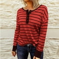 thumbnail image 5 of Posijego Womens Striped Long Sleeve Shirts V Neck Button Blouses Spring Casual Loose Women's Plus Tops, 5 of 7