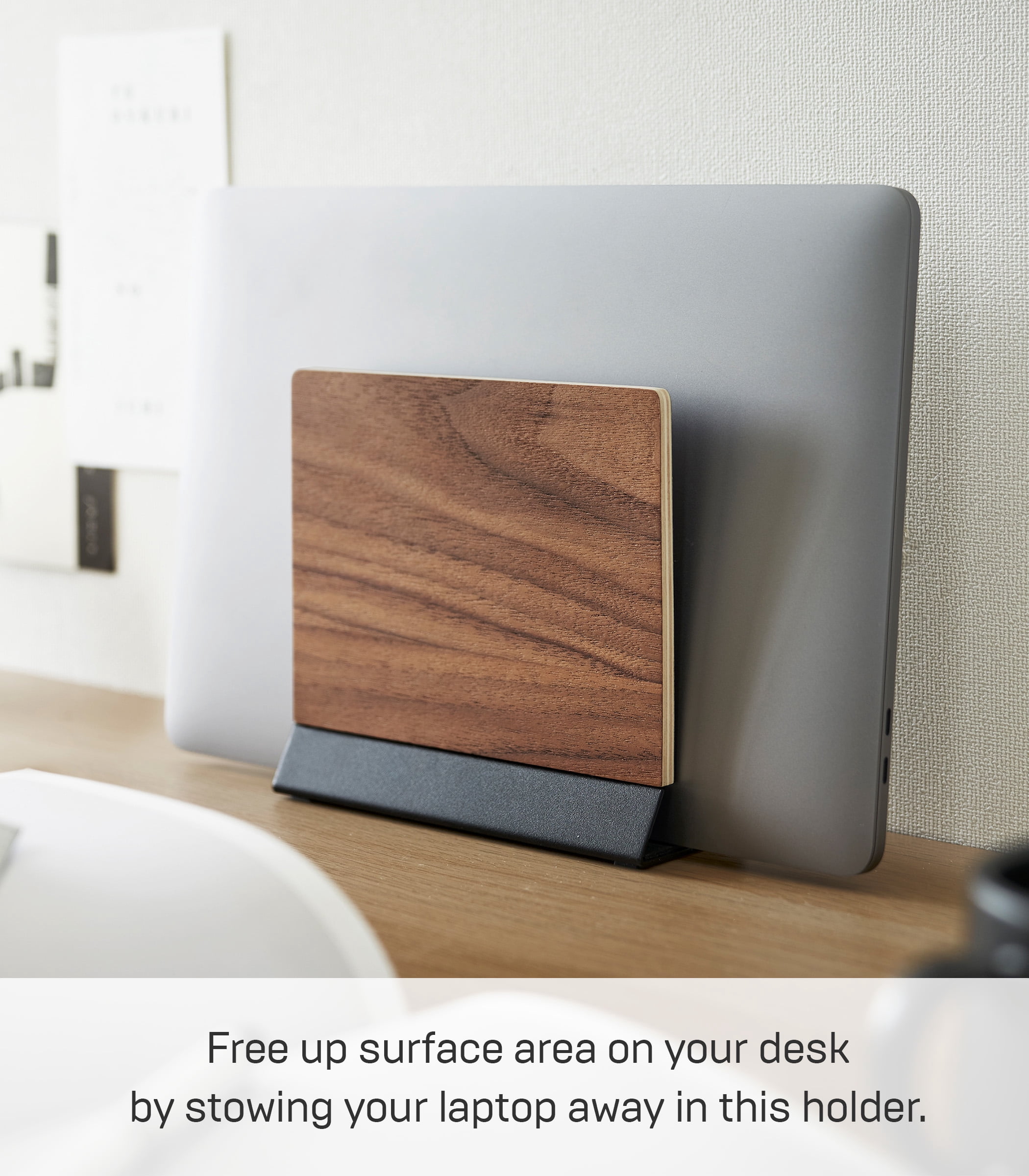 Yamazaki Home Slim Laptop Stand, Walnut, Steel + Wood, No Assembly
