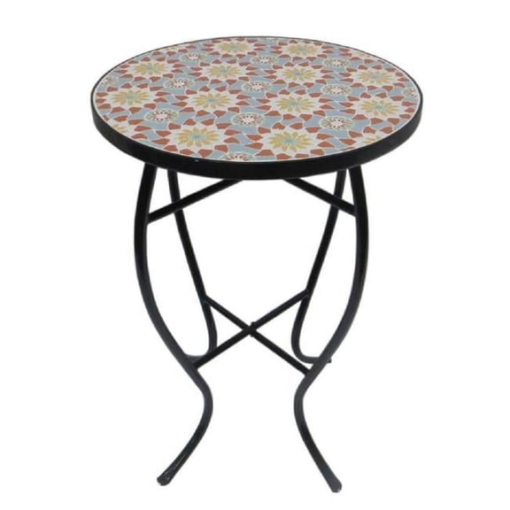 W Unlimited Mosaic Art Floral Stone and Metal Accent Table in Multi-Color