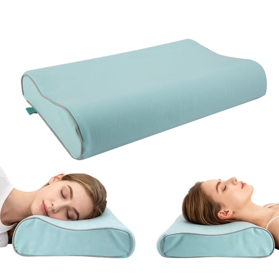 HNYG Memory Foam Pillow, Contour Cervical Pillow for Neck and Shoulder Pain Relief, Neck Pillow for Side, Back and Stomach Sleeper, Medium