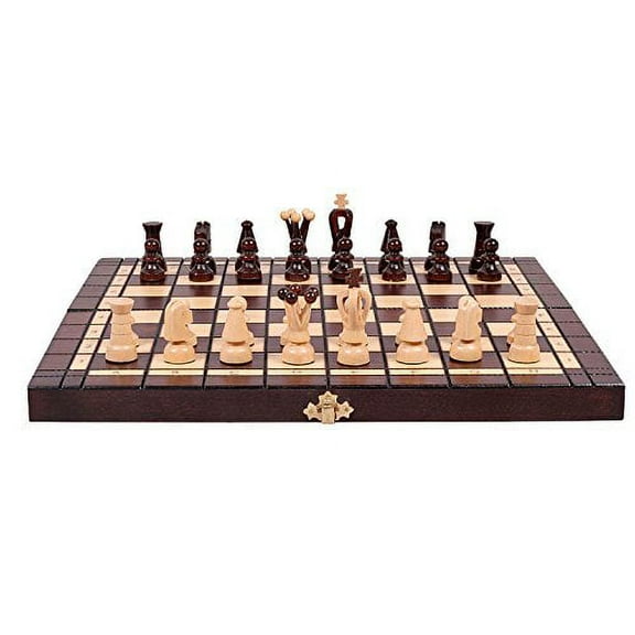 Chess and Checkers (Draughts) Set - Hand Crafted Wooden Pieces, Board with Storage 13,7" x 13,7" Travel Size