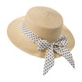thumbnail image 5 of XIAOCHA Womens Bow‑Pearl Straw Hat Solid Sun Hat Beach Wide‑Brim Hat,Beige, 5 of 6