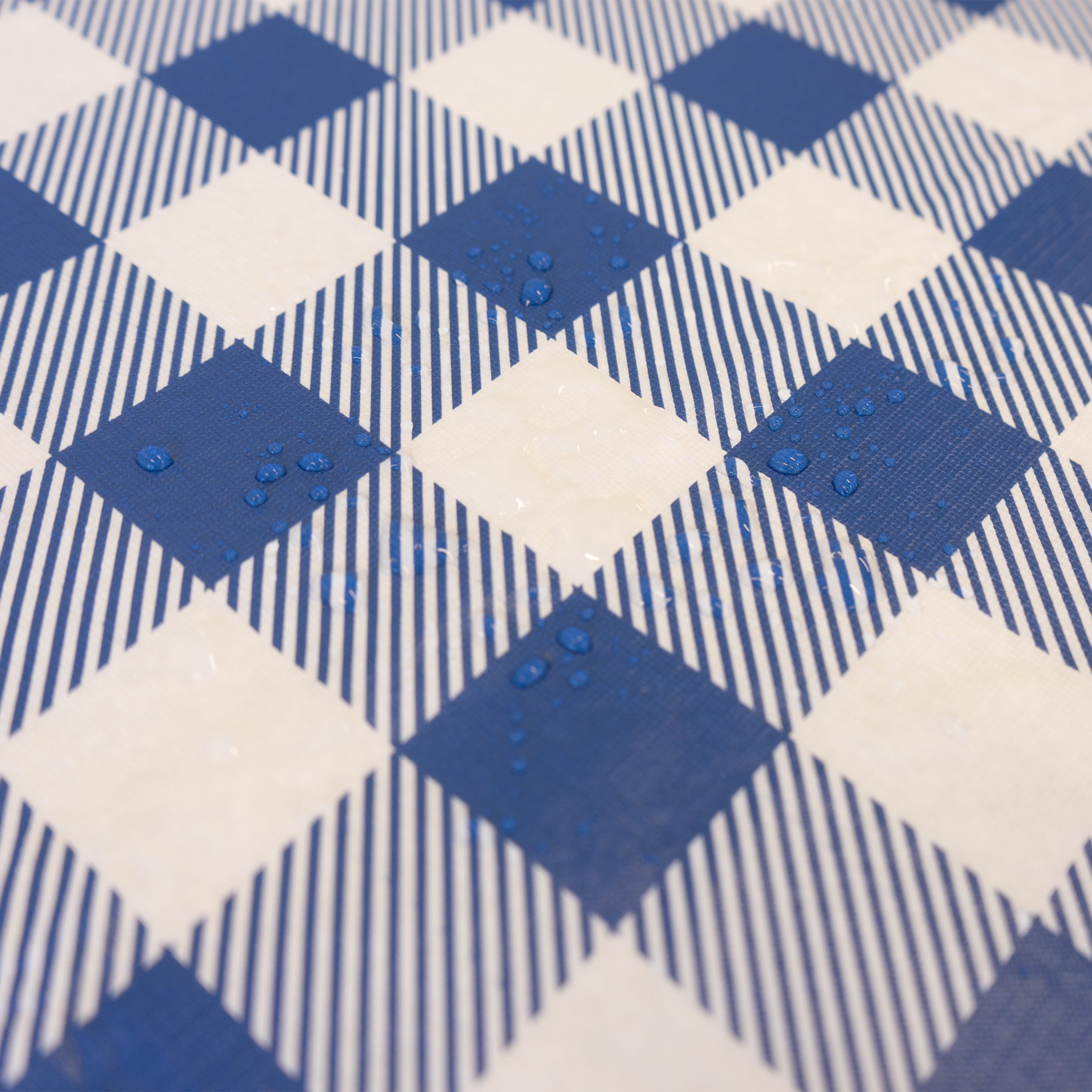 Waverly Inspirations Elastic Fitted Vinyl Table Cover With Flannel Backing, 6Ft Table, 72" x 30", Gingham Blue , 1 PK