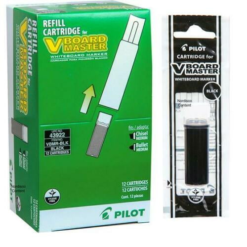 43922 Pilot VBoard Master Dry Erase Marker Refill Cartridge, Black Ink, 12 Each