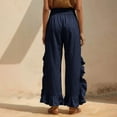 thumbnail image 4 of Mifsaly Womens Casual Pants Elastic Waist Drawstring Wide Leg Trousers Ruffle Trim Lightweight Breathable Summer Vacation Lounge Everyday Clothes with Pockets Navy,M, 4 of 8