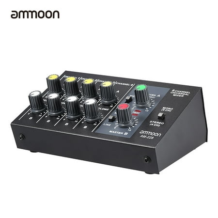 ammoon AM-228 Ultra-compact Low Noise 8 Channels Metal Mono Stereo Audio Sound Mixer with Power Adapter