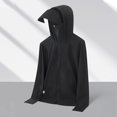 thumbnail image 2 of Xfvqtps Mens And Womens UPF50+ Sun Protection Light Jacket Hoodie with Wide Brim High Zip up Long Sleeve with Thumb Hole Solid Color Hiking Athletic Lightweight Breathable Summer Top Black, 2 of 5