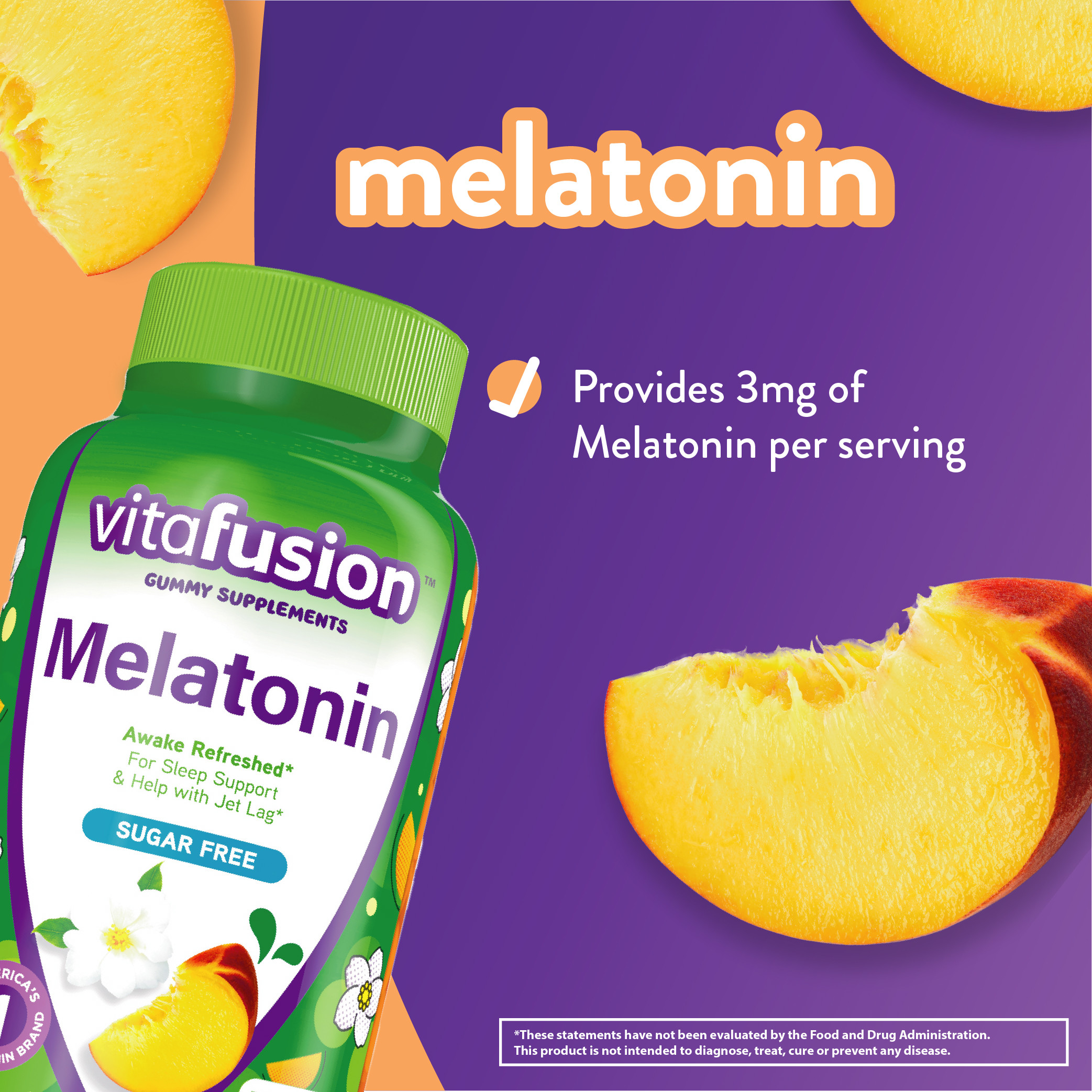 Vitafusion Melatonin Gummy Vitamins,  Natural White Tea and Peach Flavored, 140 Ct Gummies - image 3 of 9
