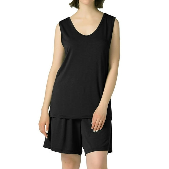 Defitshape Women's Cute Plus Size Pajama Set Soft Pjs Cotton Sleeveless Short 2 Piece Lightweight Thin Tank Summer Loose Sleepwear Black Large