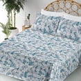 thumbnail image 3 of Ambesonne Cottage Floral Fitted & Flat Sheet with Shams 4 Pcs Set, Greenery Leaves Art, King, Teal Off White and Pale Grey, 3 of 5