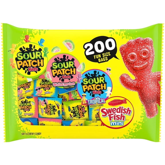 SOUR PATCH KIDS and SWEDISH FISH Candy, Fun Size, 200 pk.
