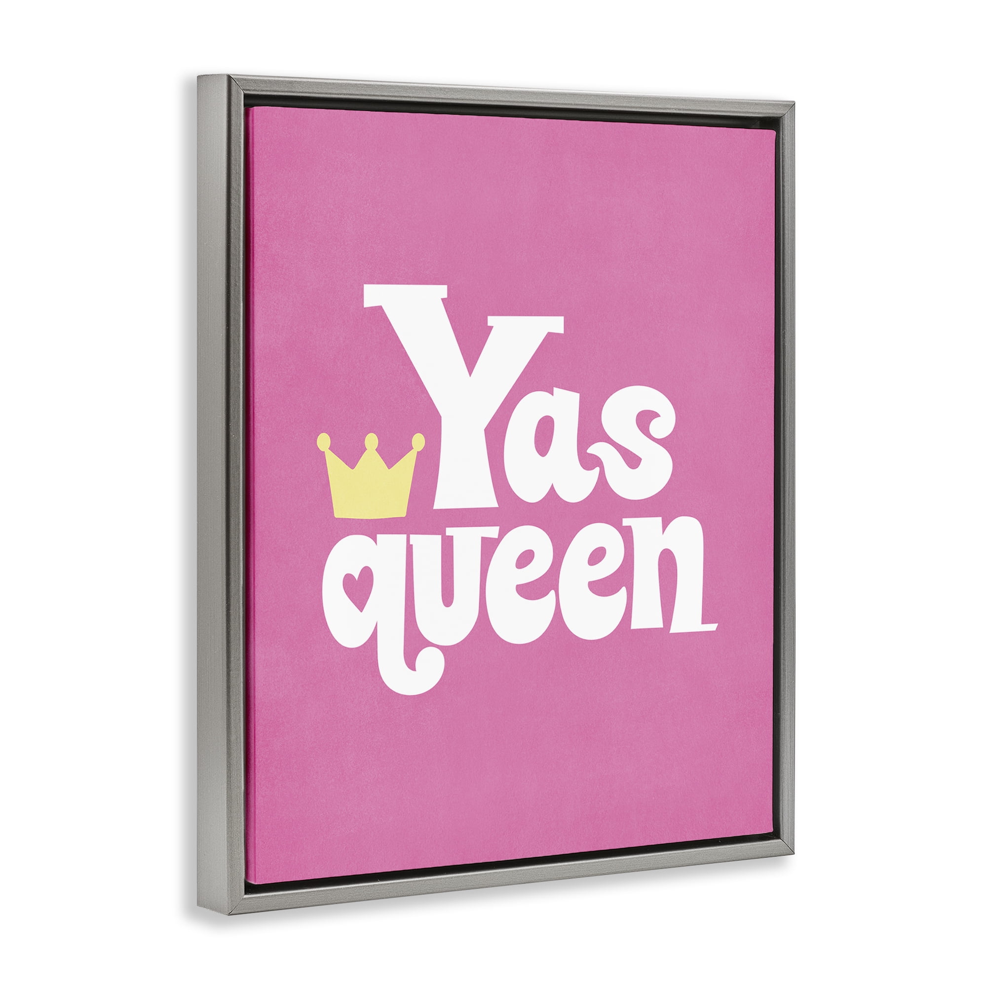 Stupell Industries Yas Queen with Crown Text & Numbers Painting Gray Floater Framed Canvas Art Print Wall Art, 25 x 31