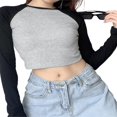 thumbnail image 3 of Femmes Crop Top Manches Longues Slim Fit Casual Pull Tops, 3 of 6