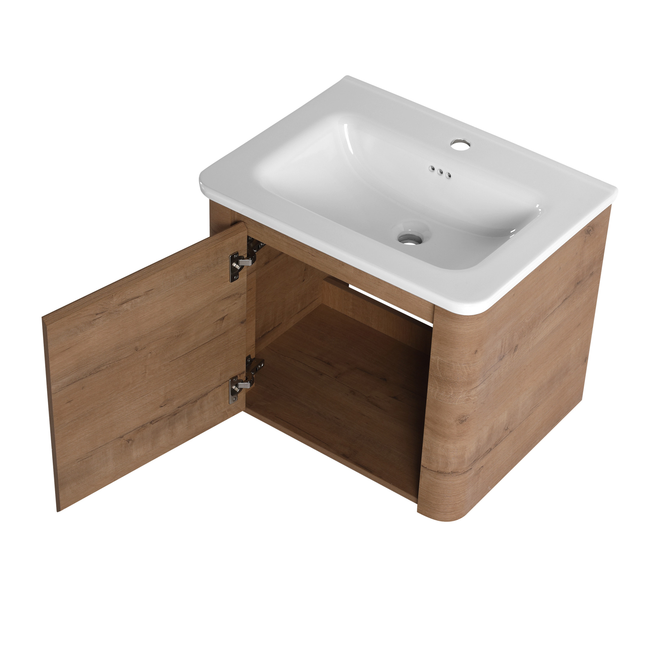 Noble House 24" Floating Bathroom Vanity with Ceramic Sink, Plywood Soft-Close Door, Rounded Edges, Imitative Oak