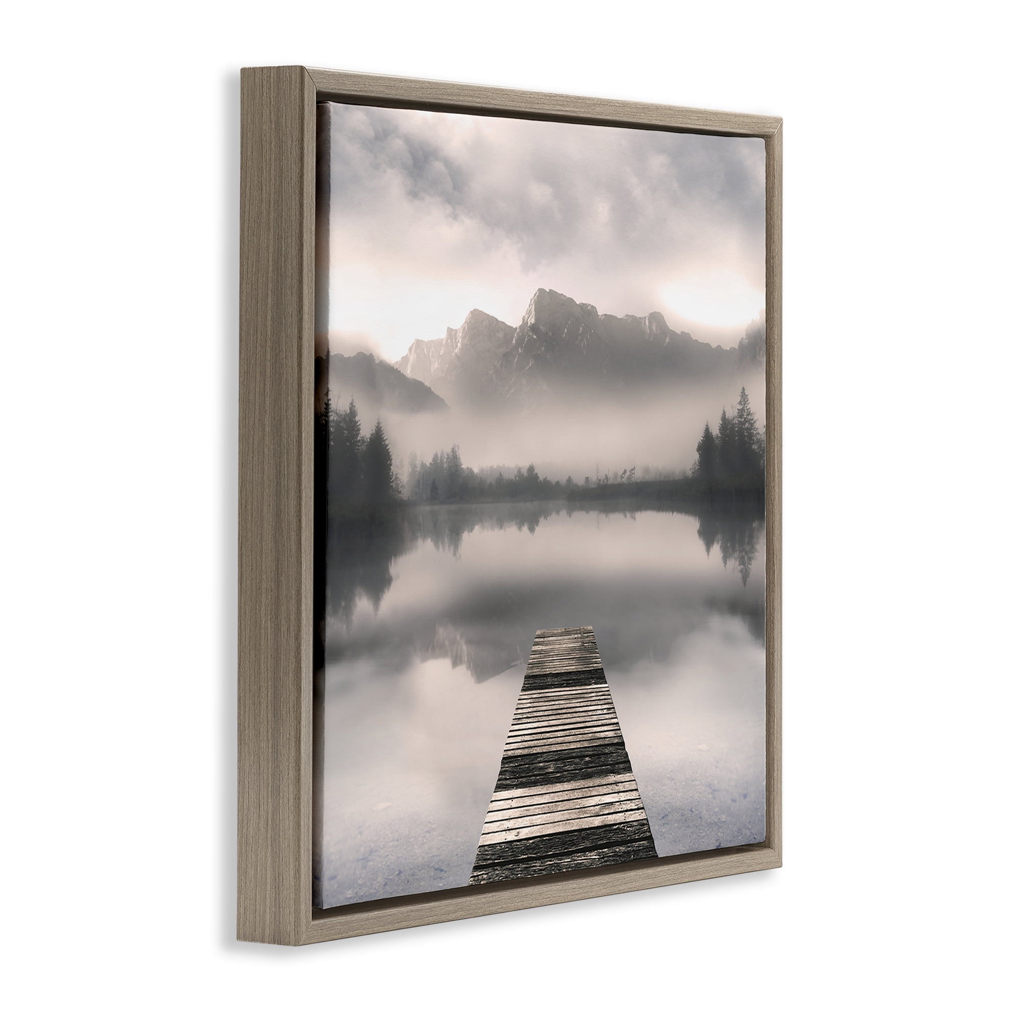 Stupell Industries Calm Reflective Waters & Mountains Brown Framed Floater Canvas Wall Art, design by Irene Weisz