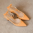 thumbnail image 4 of XYD Women Bowtie Pearls Ankle Strap Pumps Pointed Toe Slender Mid Heel Slingbacks Elegant Party Shoes Size 10.5 Orange, 4 of 4