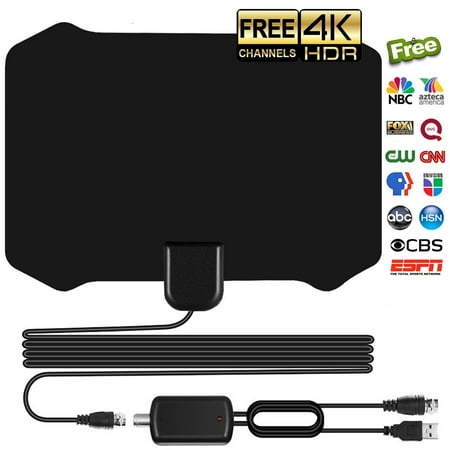 TV Antenna, [2019 Strongest] Indoor Digital HDTV Amplified Television Antenna Freeview 4K 1080P HD VHF UHF for Local Channels 80-100 Miles Range with Signal Amplifier Support All TV’s-13ft Coax (Best Digital Tv Amplifier)