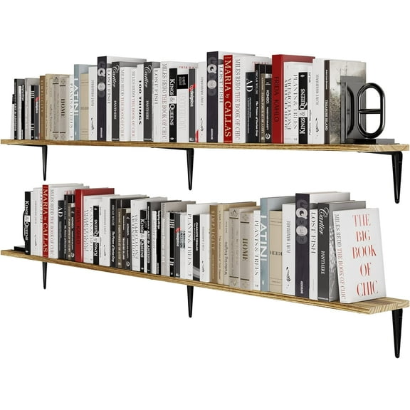 Wallniture Arras 60 inch Long Floating Shelves for Living Room, Rustic Wall Shelves Bedroom Decor, Floating Wall Book Shelf for Kitchen, Office, Set of 2, Burnt Finish, Wood