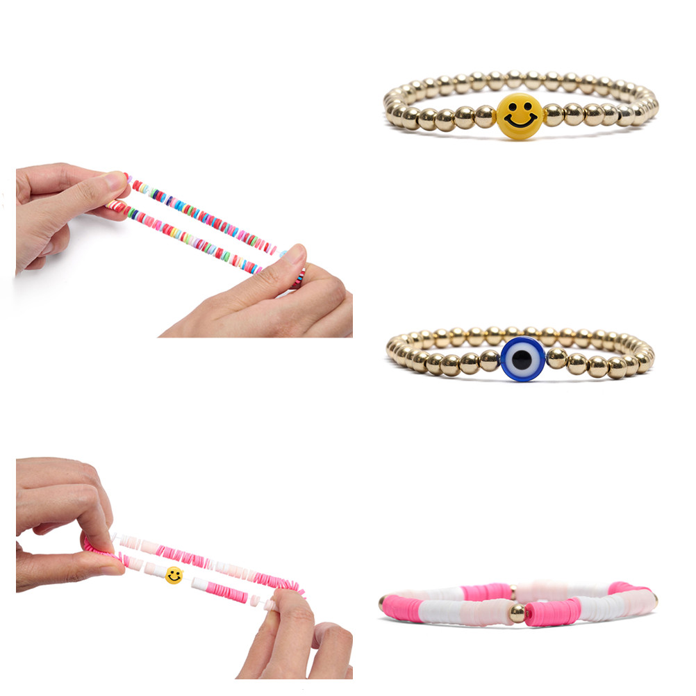 Fugua 7Pcs Surfer Heishi Smiley Face Beaded Bracelets for Women, Girl  Stretch Bracelet Summer Jewelry