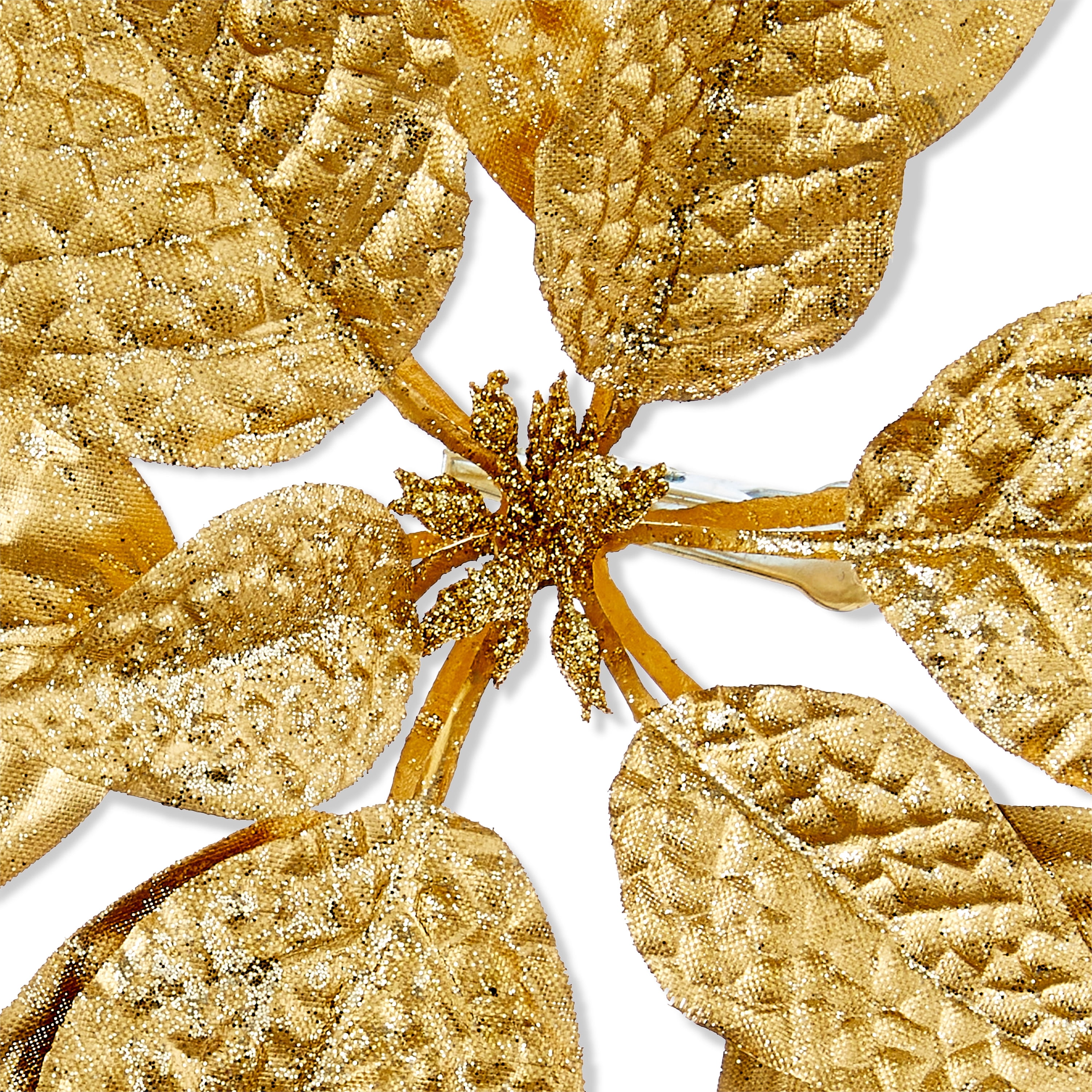 Gold Poinsettia Christmas Clip Ornament, Polyester, 11 in, 0.43 oz, by Holiday Time