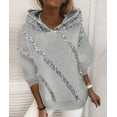 thumbnail image 2 of HLSOHJP Women's Shiny Sequin Hooded Sweatshirt Long Sleeve Casual Bling Sparkly Striped Color Block Pullover Hoodies, 2 of 6