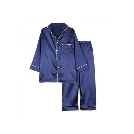 

PETALIS Kids Satin Pajamas Set Boys Girls Long Sleeve Button-Down Sleepwear Loungewear