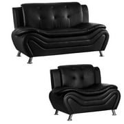 2 Piece Living Room Set with Loveseat and Armchair in Black