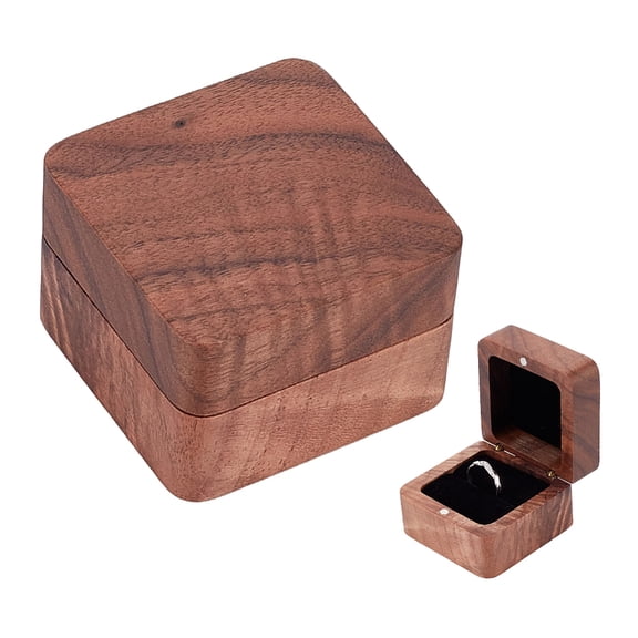 Vintage Wooden Ring Box Square Jewelry Storage Box Coconut Brown Wedding Ring Bearer Box for Proposal Birthday Marriage Engagement