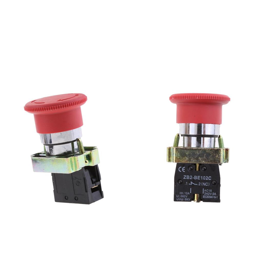 2Pcs XB2-BS542 1N/C 2Position RED Mushroom Emergency Stop Push-button Switch 