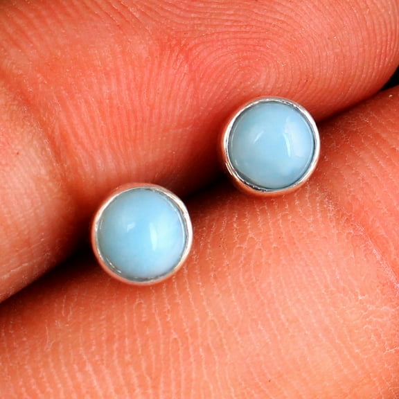 Larimar Stud Earring 925 Sterling Silver Handmade Jewelry