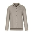 thumbnail image 4 of Button Down Shirts for Women Cotton Linen Long Sleeve Collared Blouses Side Slit Dressy Casual Business Work Tops with Pockets, 4 of 4