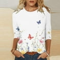 thumbnail image 2 of DDAPJ pyju Plus Size Tops for Women Floral Print 3/4 Sleeve T-shirts Dressy Casual Round Neck Blouse Tees Ofertas relámpago White XXL, 2 of 6