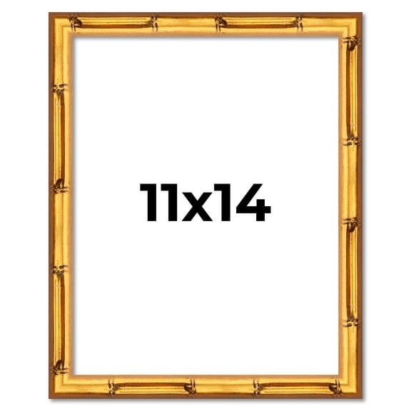 11x14 Frame Gold Bamboo Solid Wood Picture Frame | 0.75 Inch Moulding Width | Interior Frame Depth
