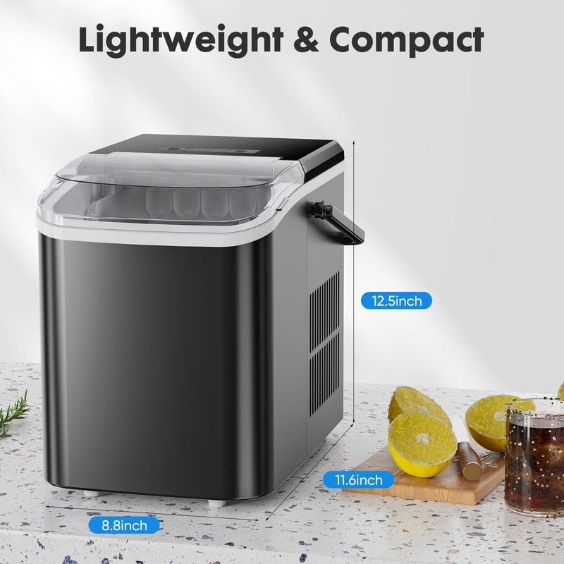Sybels Ice Maker Machine, Portable Countertop Self-Cleaning with Ice Scoop & Basket, 26 lbs/Day for Home, Kitchen, Parties, Black