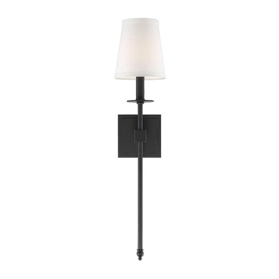 1 Light Bohemian Metal Crystal Accent Wall Sconce with White Fabric Shade-24 inches H By 5 inches W-Matte Black Finish Bailey Street Home