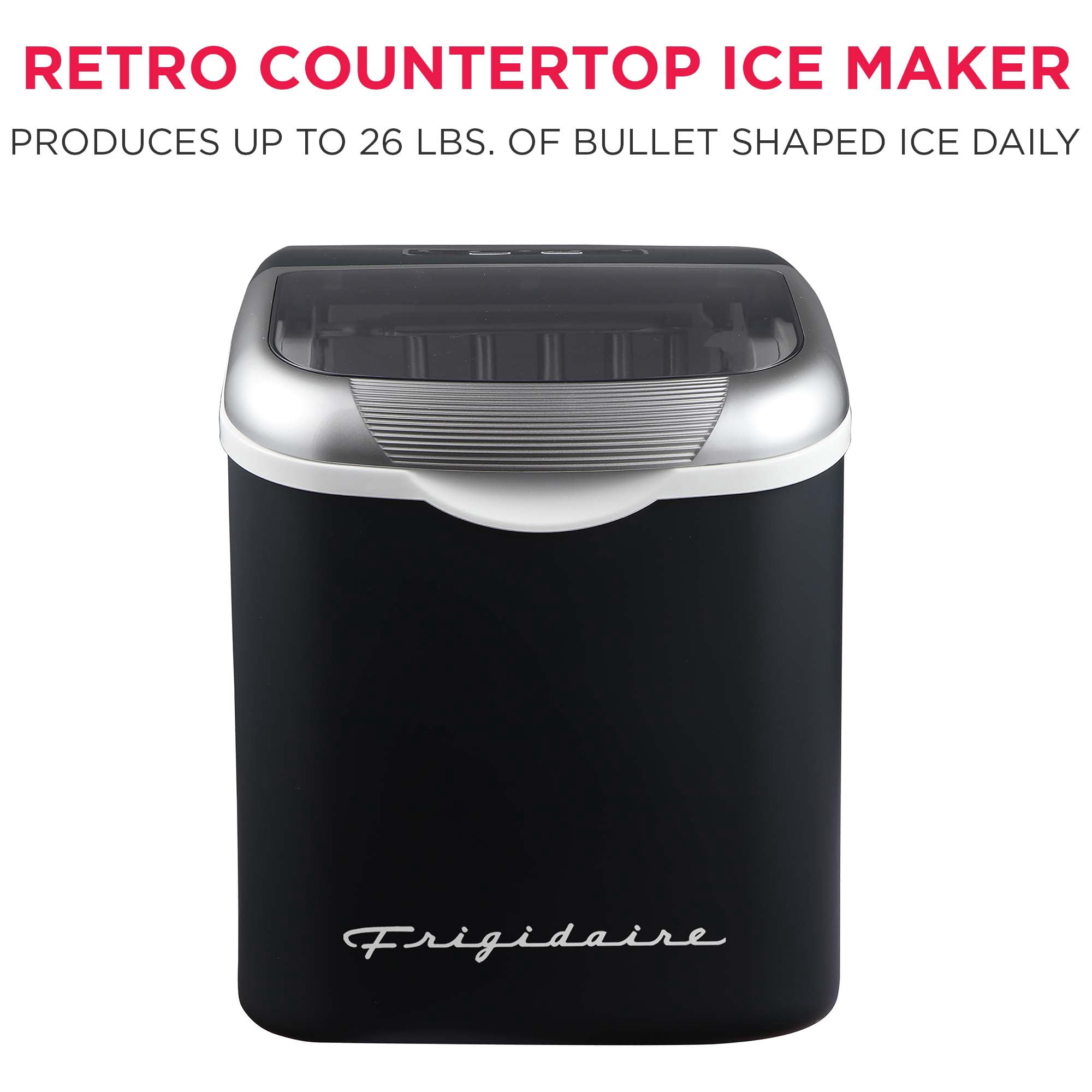 Frigidaire 26 Lbs. Countertop Bullet Ice Maker, Retro Ice Machine with Touch Controls, Black