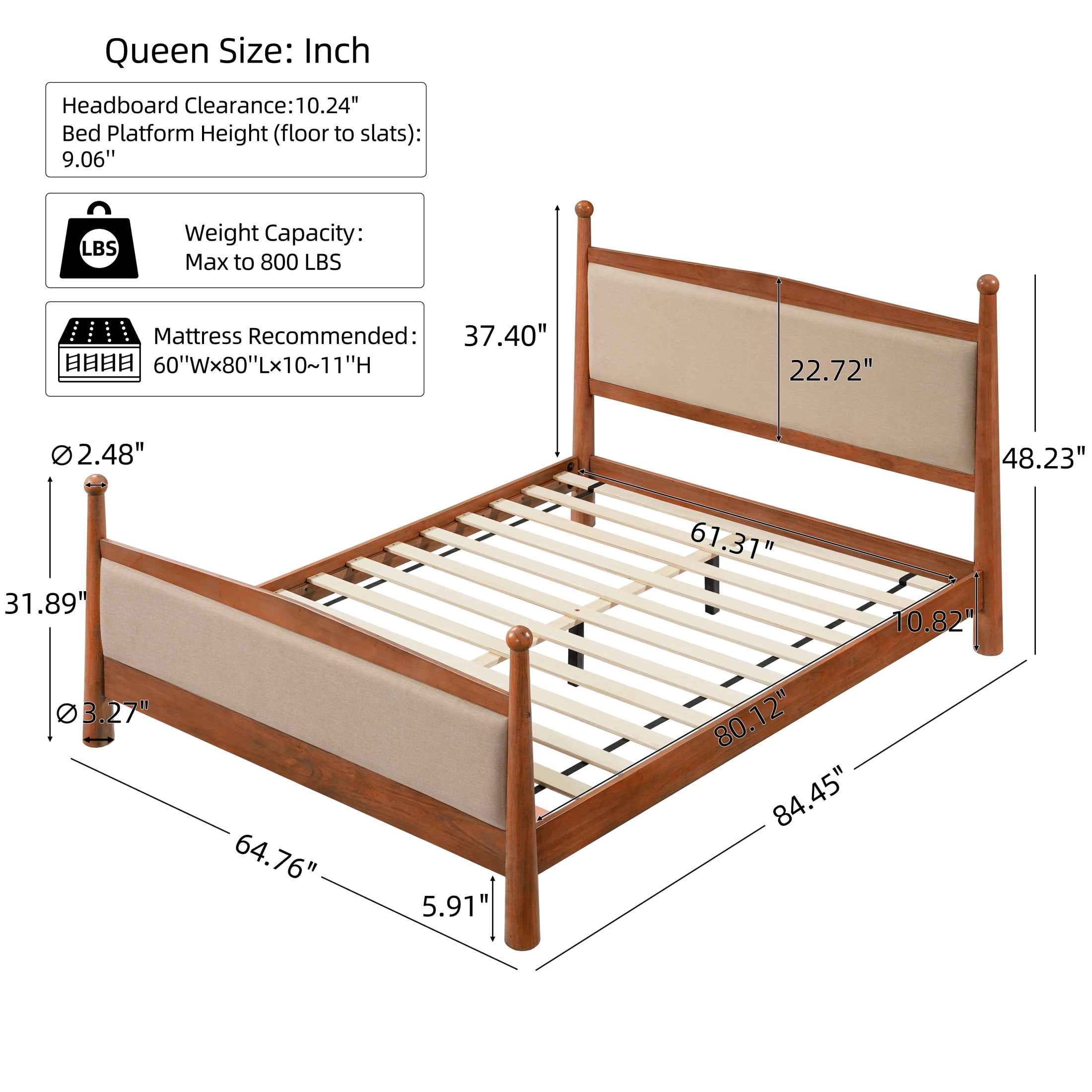 Christopher Knight Home Farmhouse Queen Platform Bed Frame with Upholstered Headboard, Cherry