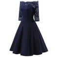 thumbnail image 4 of JINMGG Womens Plus Size Clearance $5 Women New Vintage Lace Patchwork Off Shoulder Cocktail Party Retro Swing Dress Navy L, 4 of 7