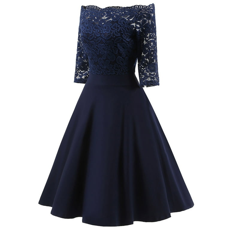 Pntutb Dresses for Women New Vintage Lace Patchwork Off Shoulder Cocktail  Party Retro Swing Dress - Walmart.com