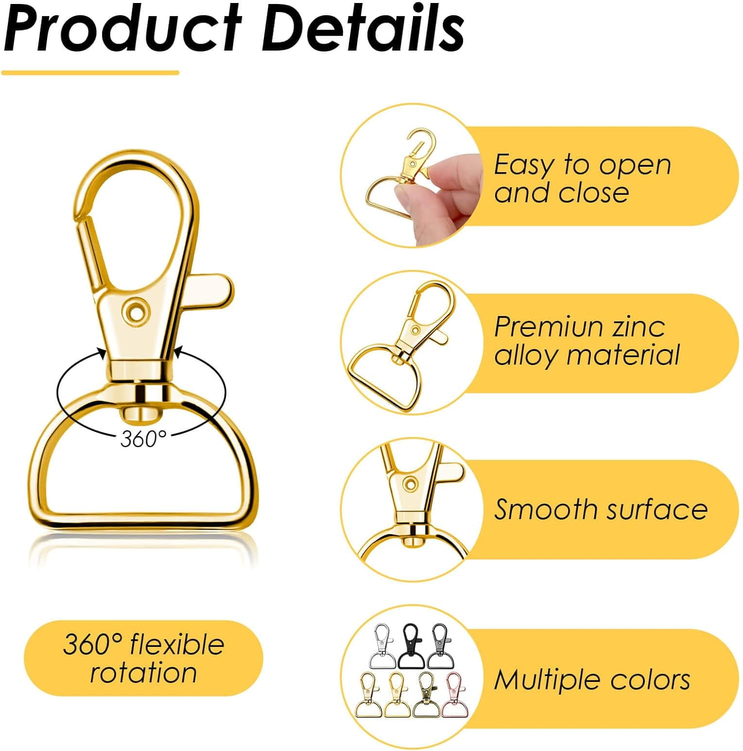 Swivel Clasp H s, 80Pcs Key Chain Clip H s, D Ring Clip Lanyard Hardware for Keychain Making, Lanyard Making, Purse Hardware, DIY Craft (3/4” Inside Width)