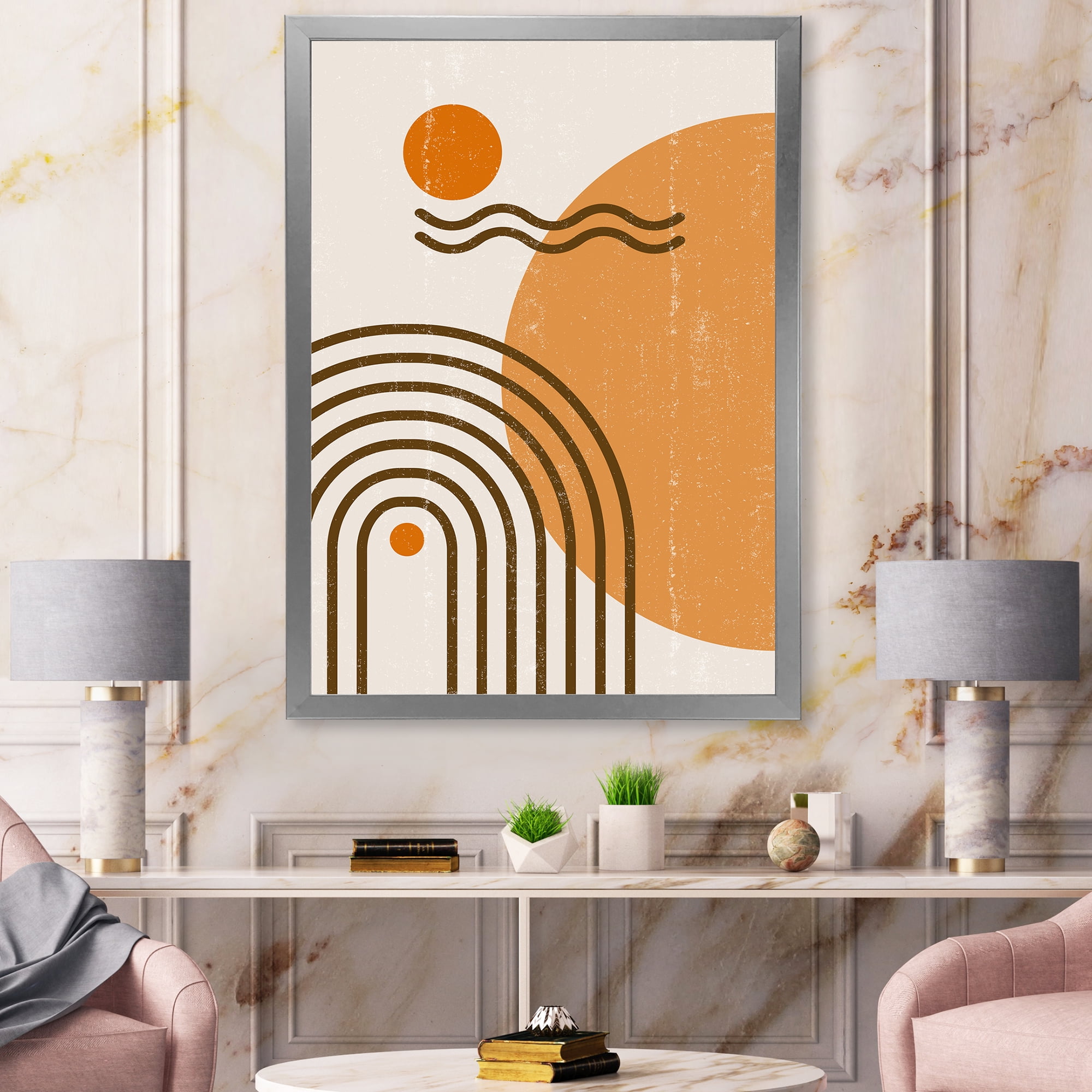 Designart 'Abstract Rainbow Moon and Sun In Earth Tones II' Modern Framed Art Print