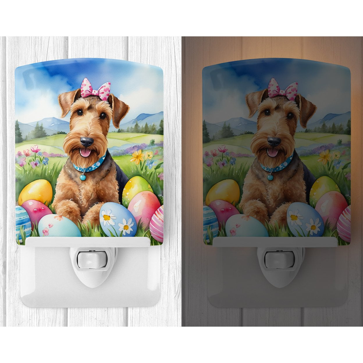 Airedale Terrier Easter Egg Hunt Ceramic Night Light 4 in x 6 in